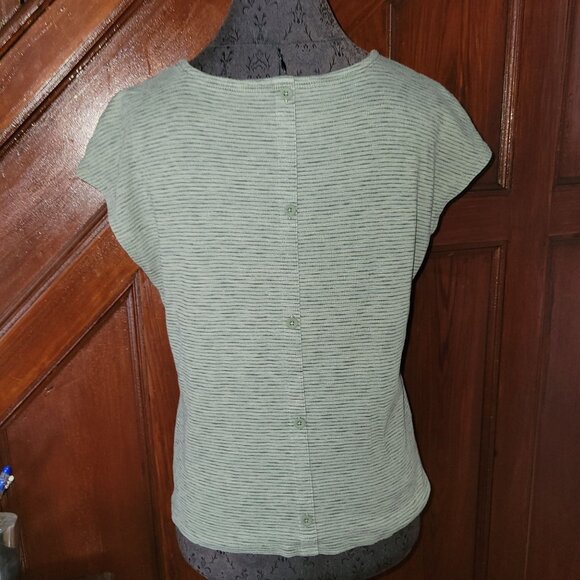 T By Talbots Womens Green Striped Knit Top With Front Knot Detail Back Buttons - Picture 5 of 5
